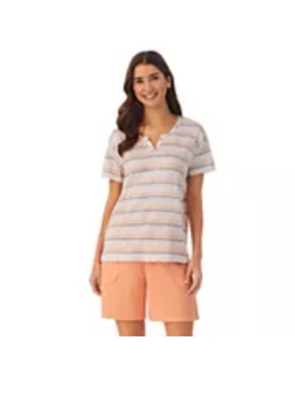 Cuddl Duds Peach, Gray & White Striped Pajama Set XS